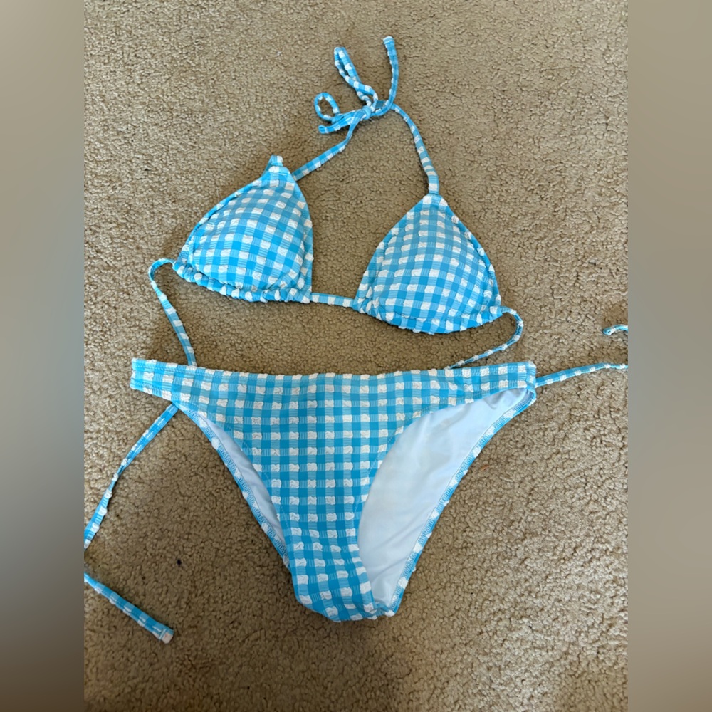 Aerie Blue and White Gingham Bikini